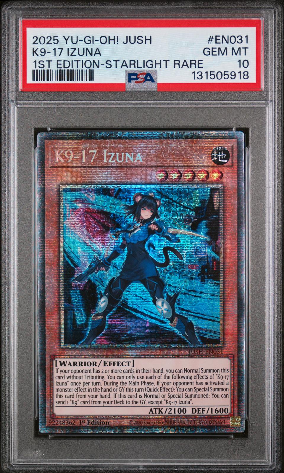 2025 Yu-Gi-Oh! Jush #EN031 K9-17 Izuna 1st Edition-Starlight Rare PSA 10